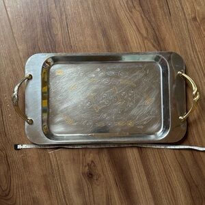 Vintage Stainless Serving Tray gold plated Inox Made in Italy